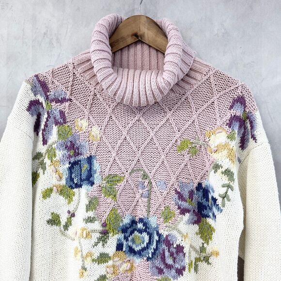 VTG Jennifer Reed Hand Knit Sweater Womens Medium Cottagecore Textured‎ Floral - Picture 2 of 8